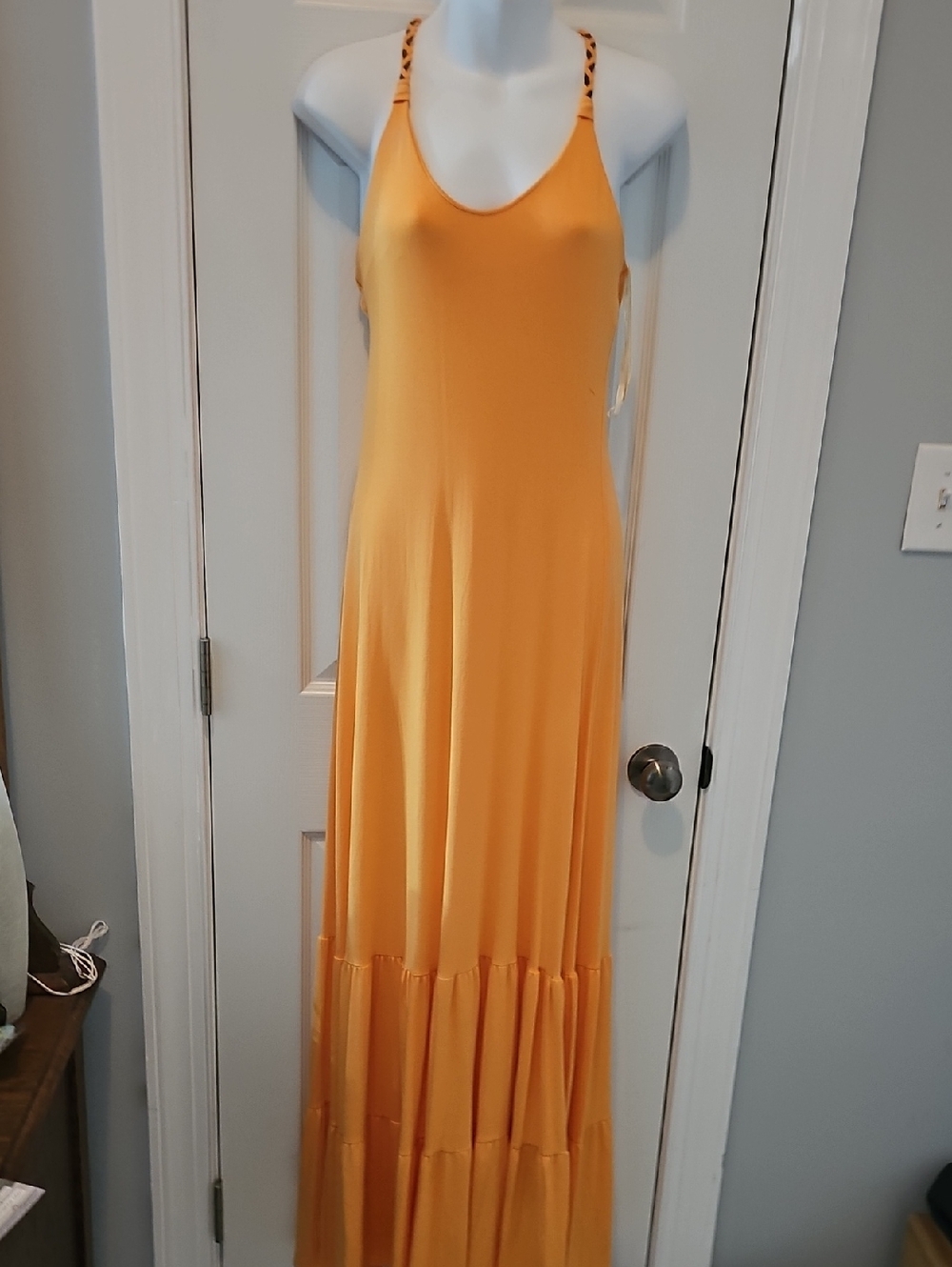 Sky Golden Orange Maxi Dress with Ruffle Tier